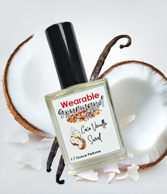 Coconur, vanilla,  tropical, summer, beachy strong gourmand perfume