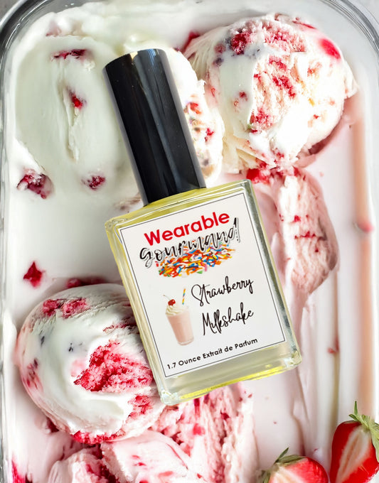 strawberry perfume, milkshake perfume, strawberry ice cream perfume, strong gourmand perfume that lasts, creamy strawberry perfume